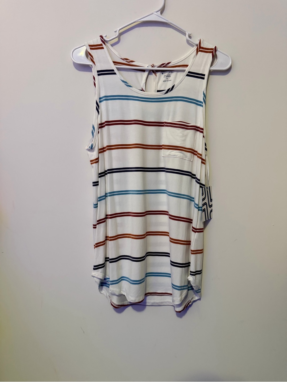 Market & Spruce White Tank Top with Blue, Rust, Navy and Brown Stripes